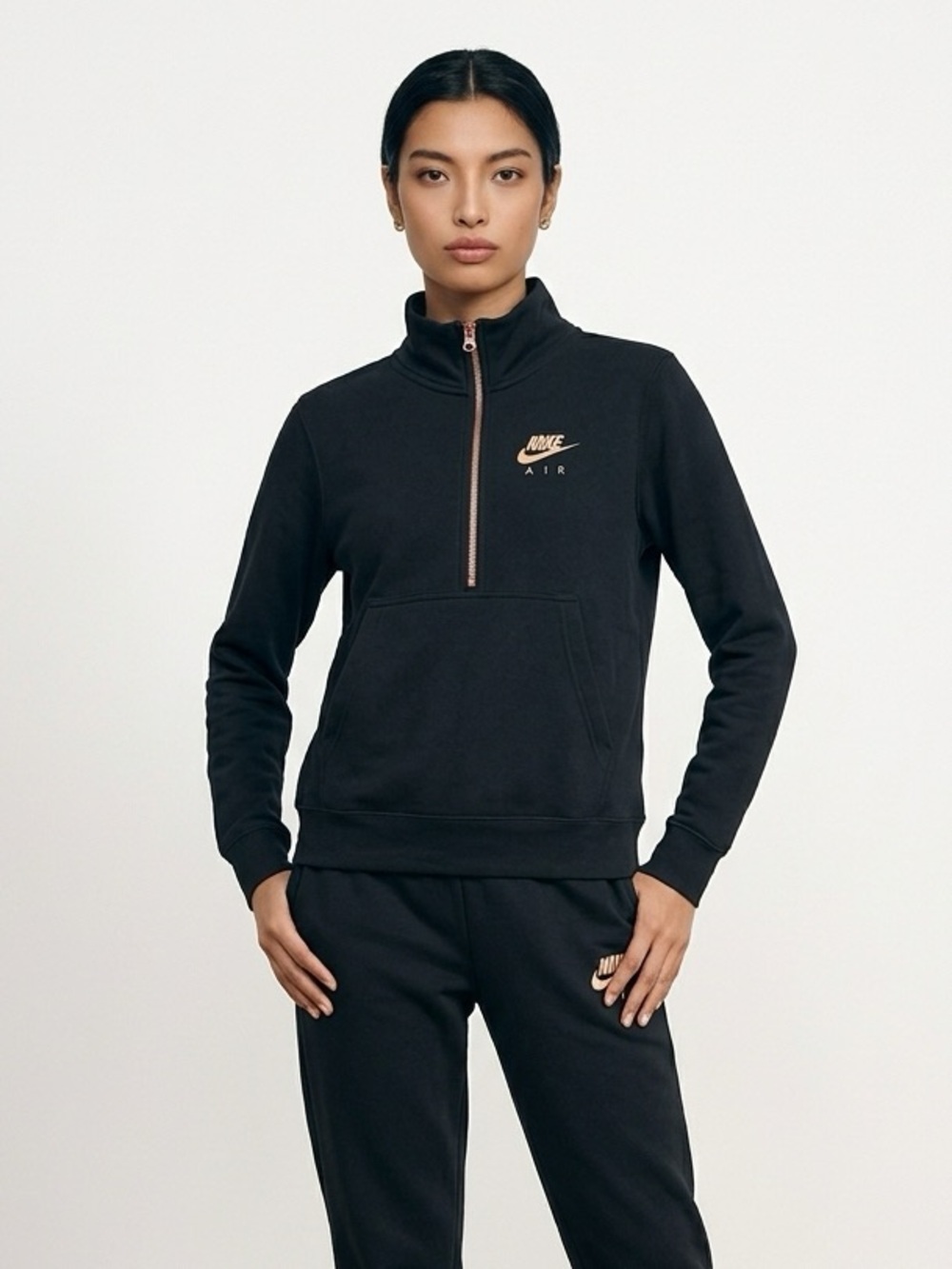 Nike Black Zip-Up Sweater with Gold Logo | Size Small | Athletic